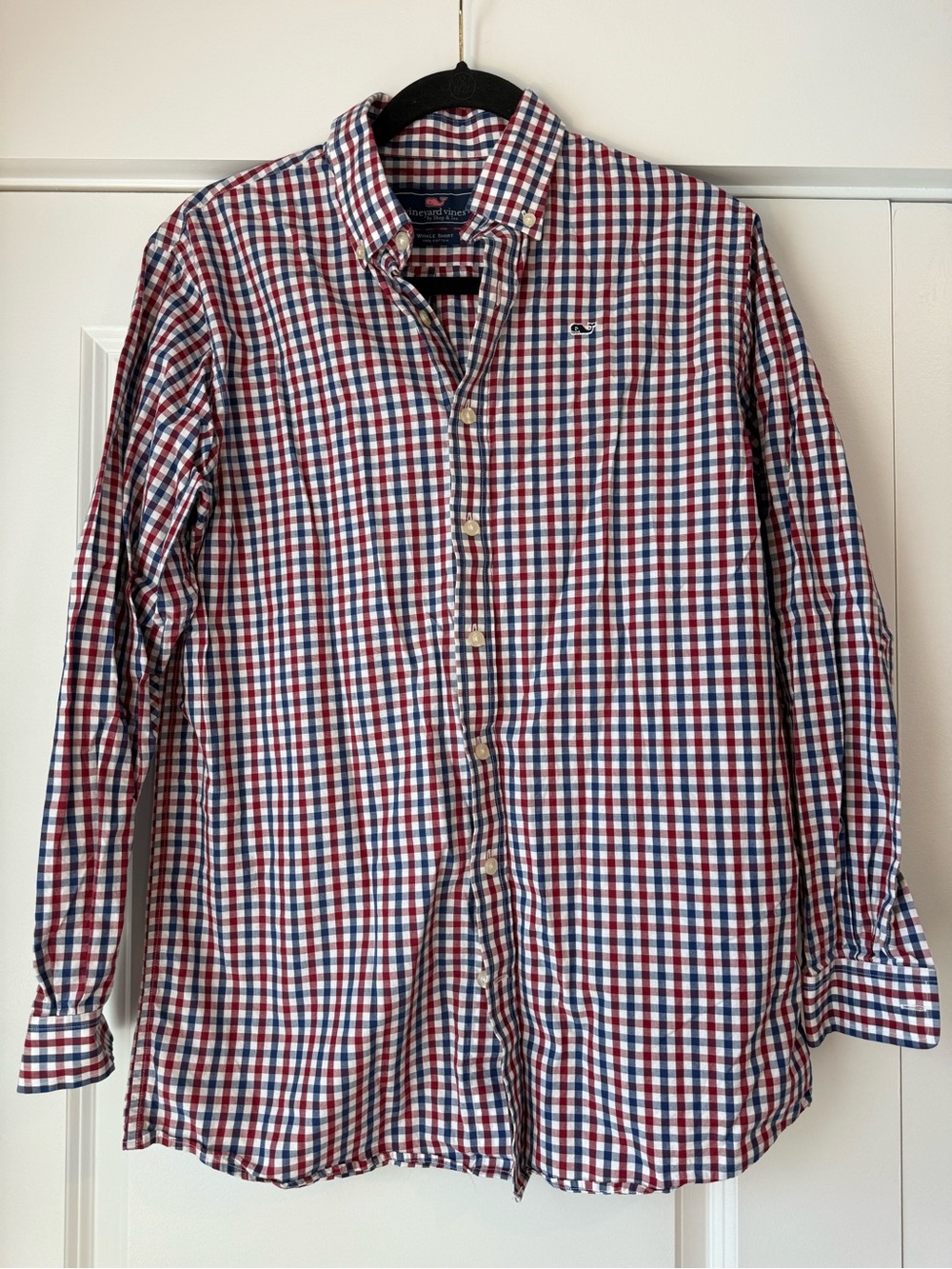 Vineyard Vines Red White and Blue Check Button Down Whale Shirt Size XL 20 USA